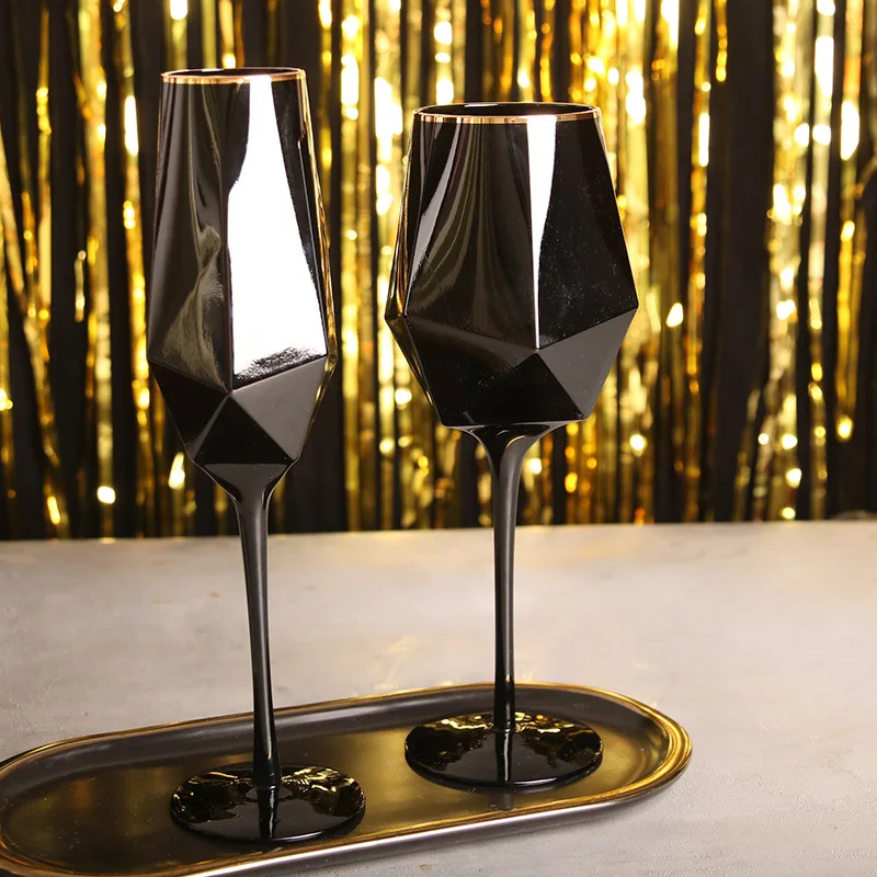 Pure Black Crystal Golden Edge Red Wine Glass Goblet Light Luxury Simple Model Room Special Champagne Glasses Kitchen Utensils