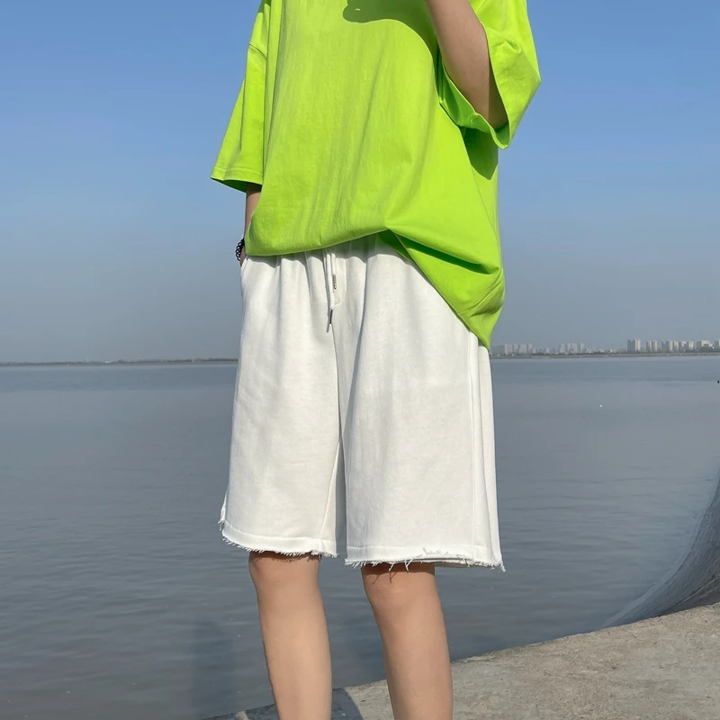 

White Men's Casual Baggy Shorts 2023 New Straight Loose Solid Color Classic Soft Cotton Wide Leg Male Streetwear Casual Shorts