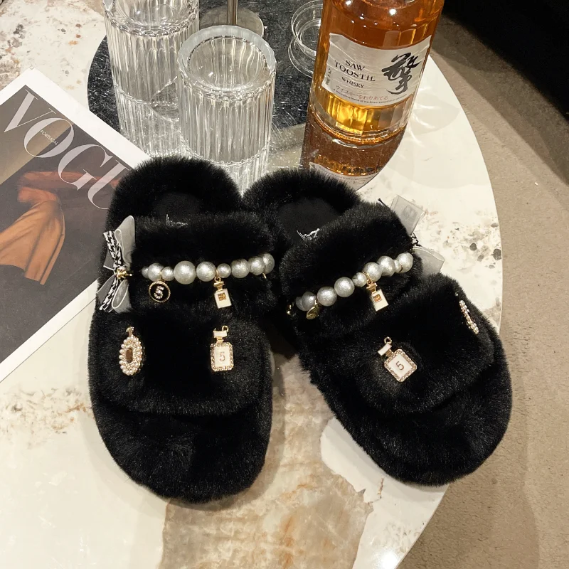Зимние пушистые тапочки для женщин 2023 домашняя меховая обувь Удобная плюшевая на
