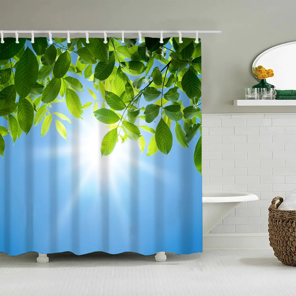 

Современная душевая занавеска С 3D принтом, зеленые листья, зеркальная занавеска с крючками, Полиэстеровая ткань, водонепроницаемая занавес...