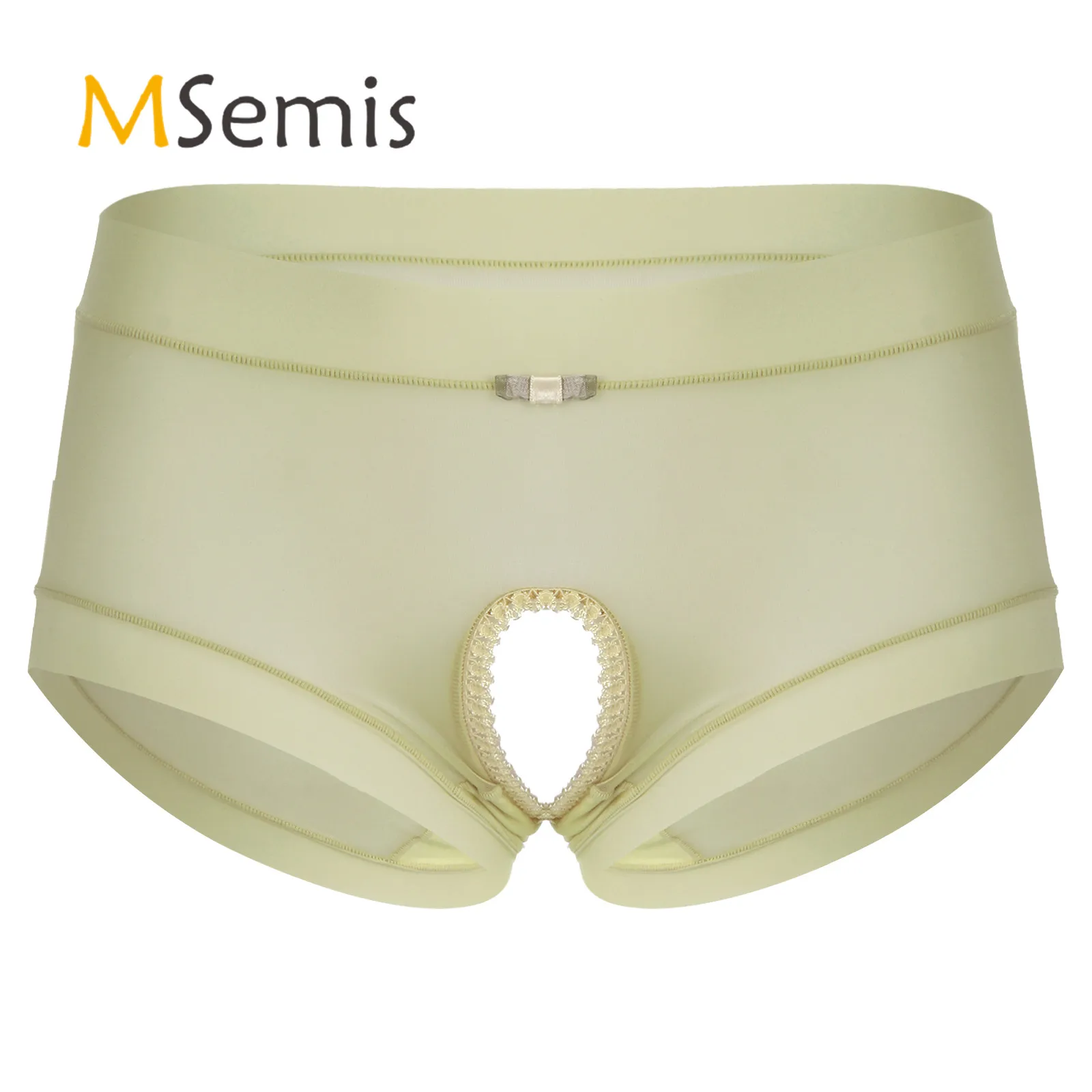 

Womens Lingerie Open Crotch Underwear Smooth Low Waist Crotchless Panties See-through Stretchy Thin Briefs Underpants