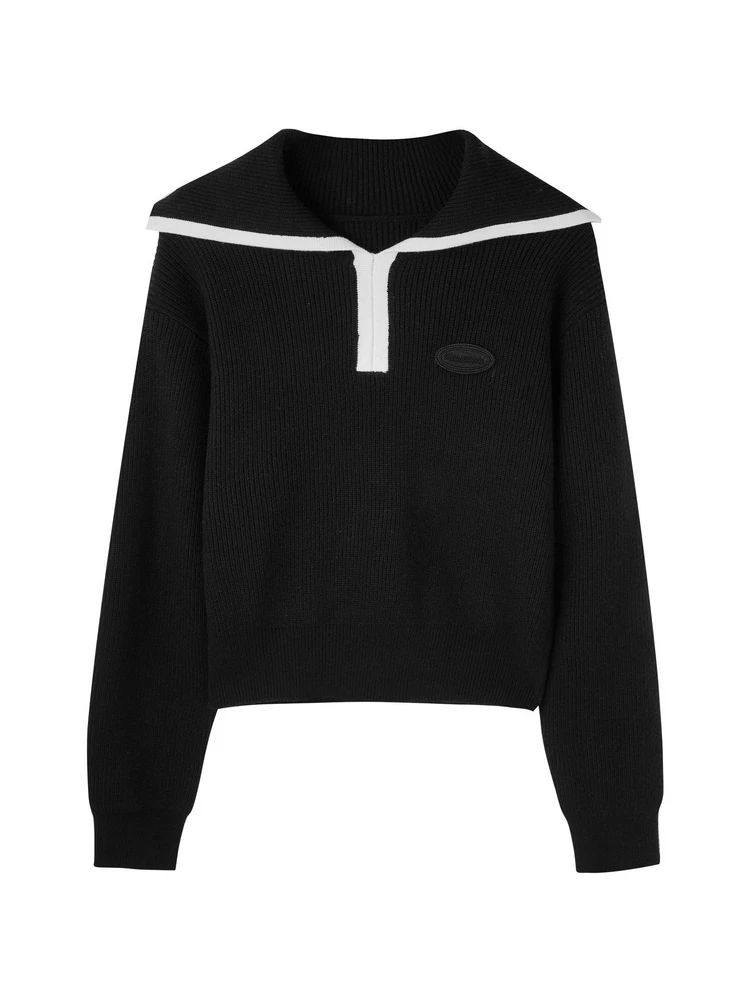 U/Ti черный повседневный свитер контрастного цвета с большими лацканами для