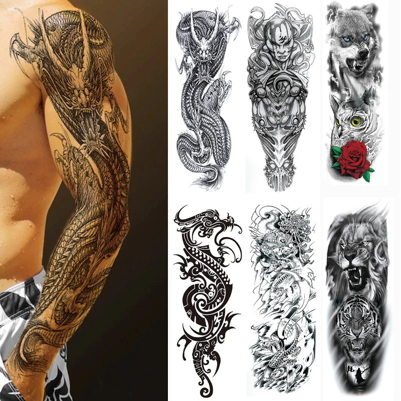 Тату-наклейка на руку для мужчин и женщин, большой размер, водостойкая временная татуировка, тигр, Кит, рыба, искусственная татуировка