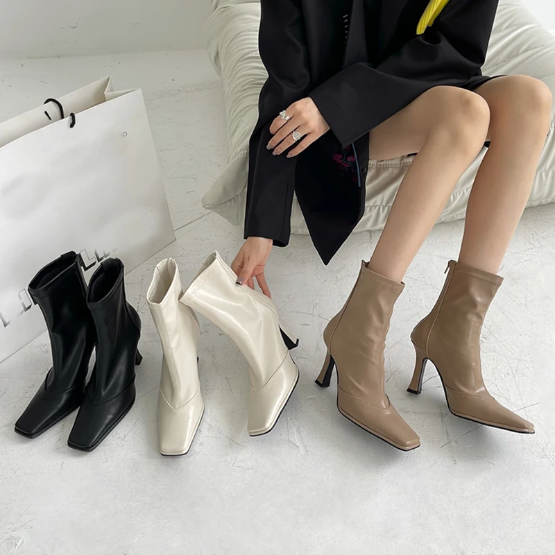 

2022 Fashion Party Ladies Modern Short Boots Square Toe Outdoor Female Casual Heels Shoes Zippers Luxury Women Ankle Boots