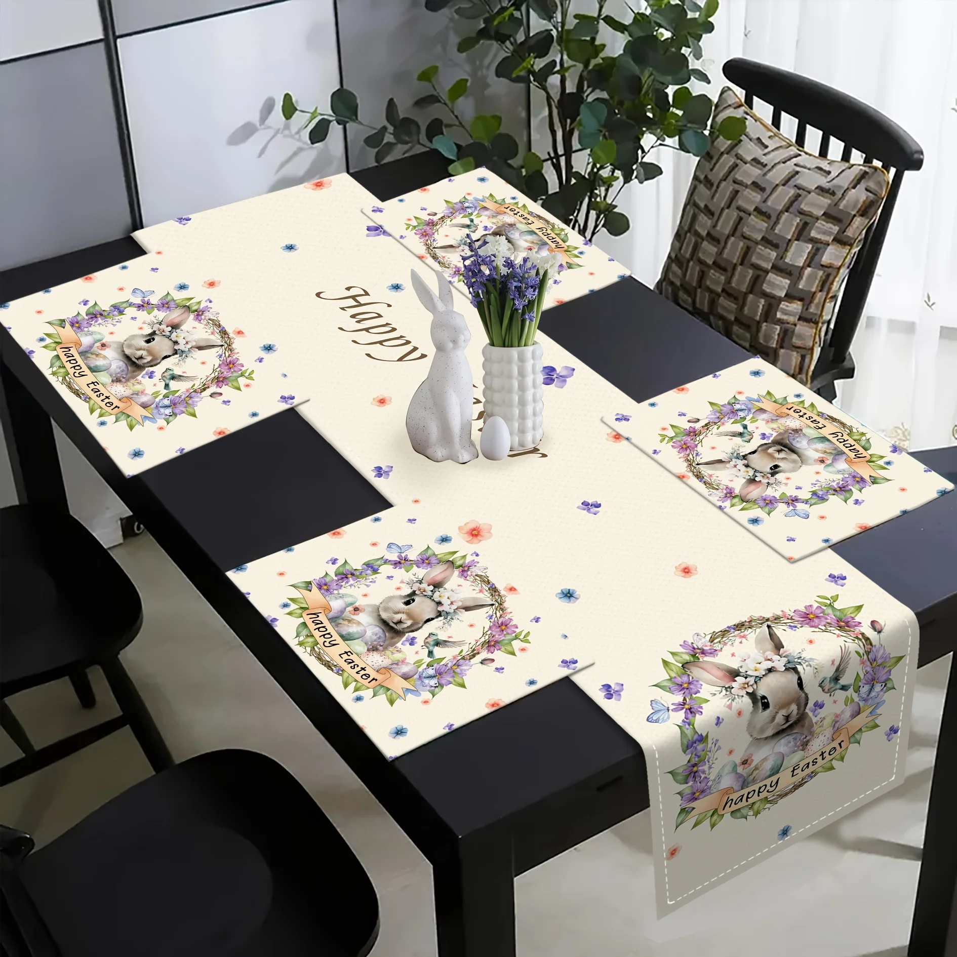 

Скатерть И Салфетки «Счастливой Пасхи» С Цветочным Узором, Бабочками И Яйцами, Современный Стиль