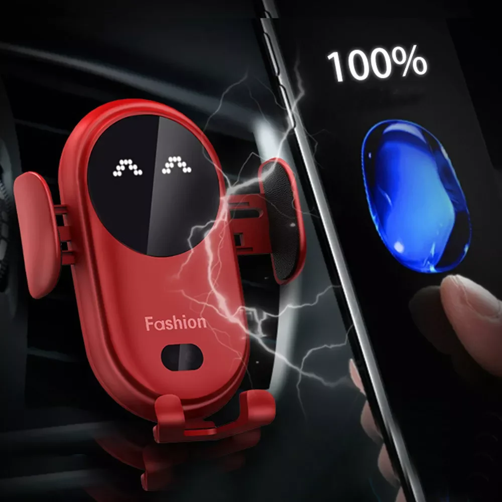 

Car Wireless Charger Holder Wireless Charging Stand Charger Auto Infrared Sensor LED Mobile Phone Holder In Car Mount Air Vent