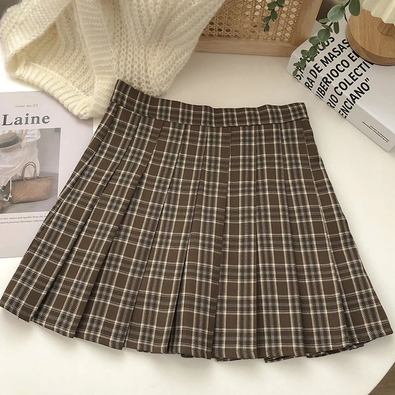 

Женская универсальная клетчатая юбка, разноцветная Антибликовая трапециевидная юбка контрастных цветов с высокой талией, в стиле ретро, ве...