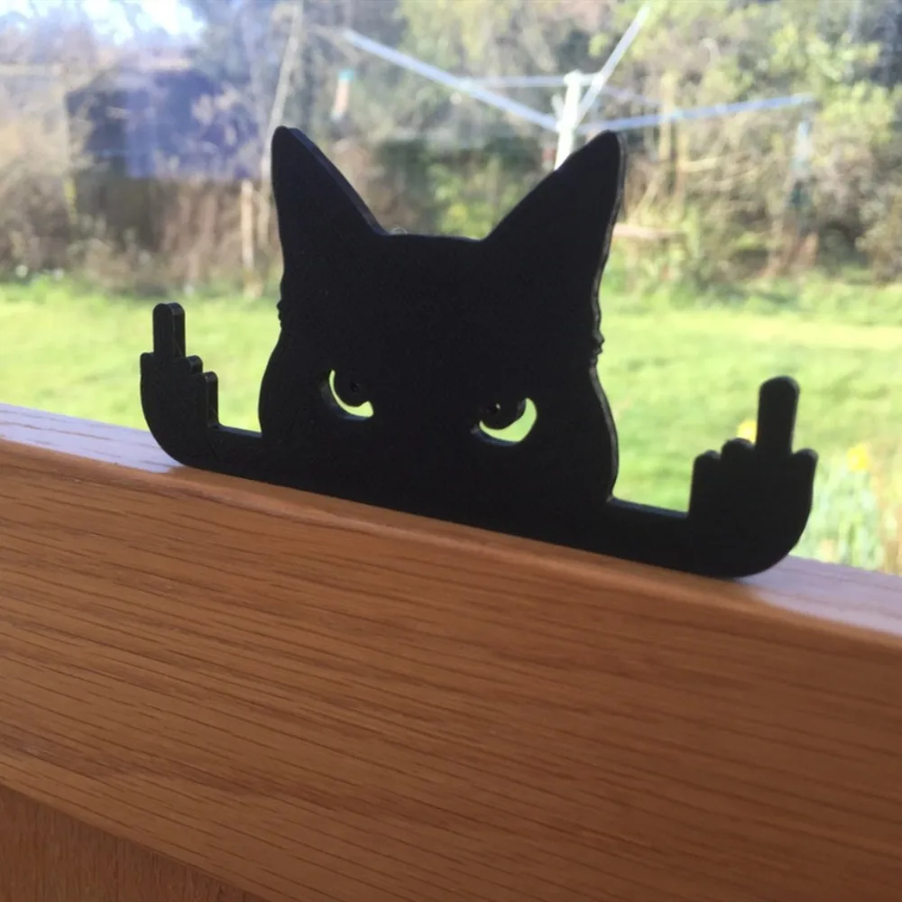 

2PCS Wooden Funny Home Supply Fence Decoration Garden Decoration Middle Finger Cat Black Cat Room Window