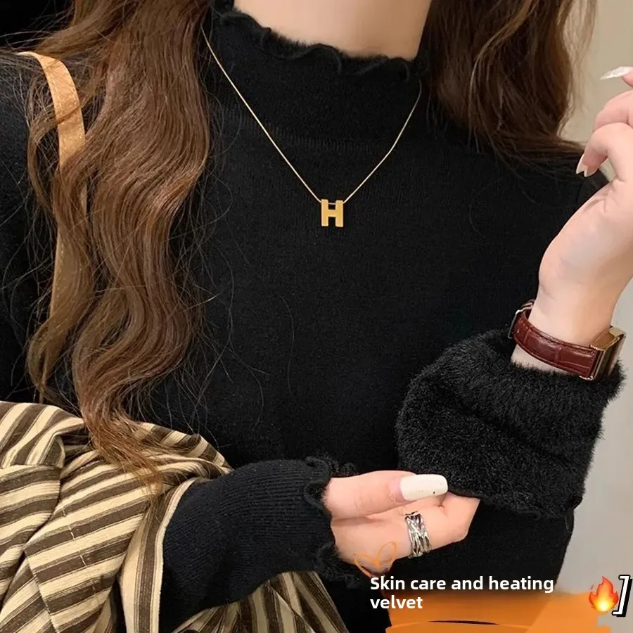 Женский топ на осень/зиму 2023 новый стиль белый вязаный флисовой подкладке с