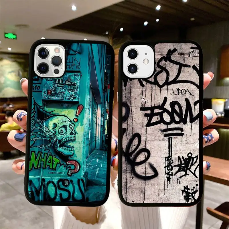 

Street Graffiti Phone Case Silicone PC+TPU Case for iPhone 11 12 13 Pro Max 8 7 6 Plus X SE XR Hard Fundas