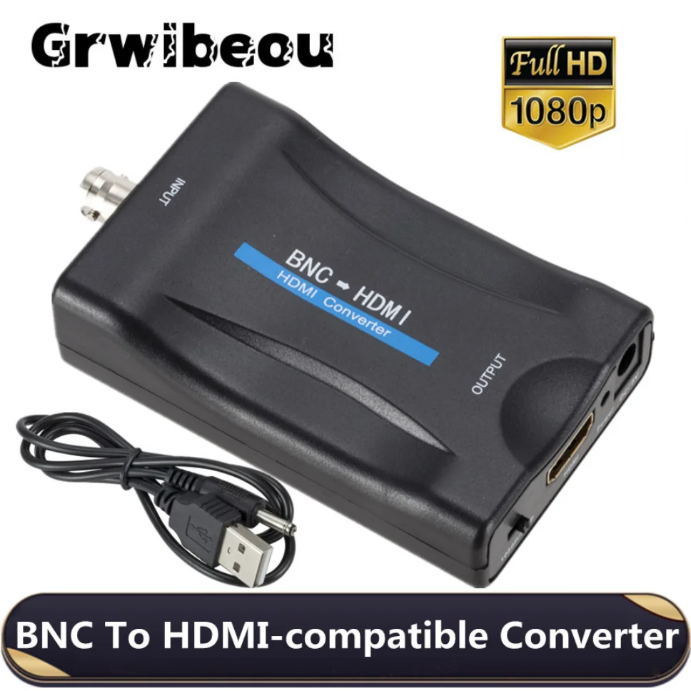 Конвертер Grwibeou BNC-HDMI-совместимый с USB-кабелем, 1080P