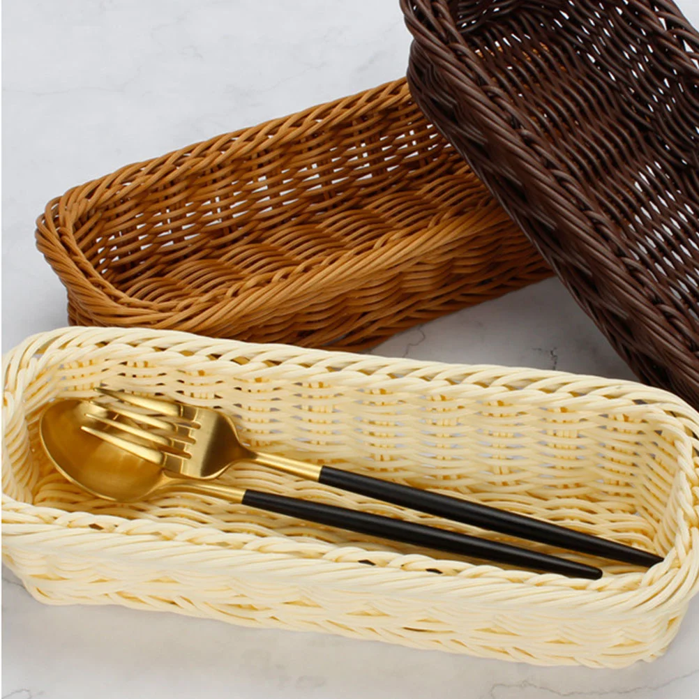 

Tableware Food Holder Multipurpose Woven Baskets Desktop Cutlery Snacks Organizer