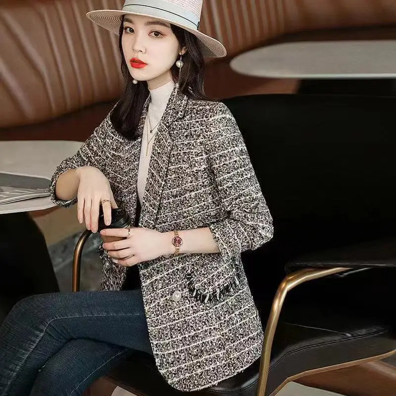 

Women's Spring And Autumn Winter Coat Fashion New Button Tweed Suit Casual Suit