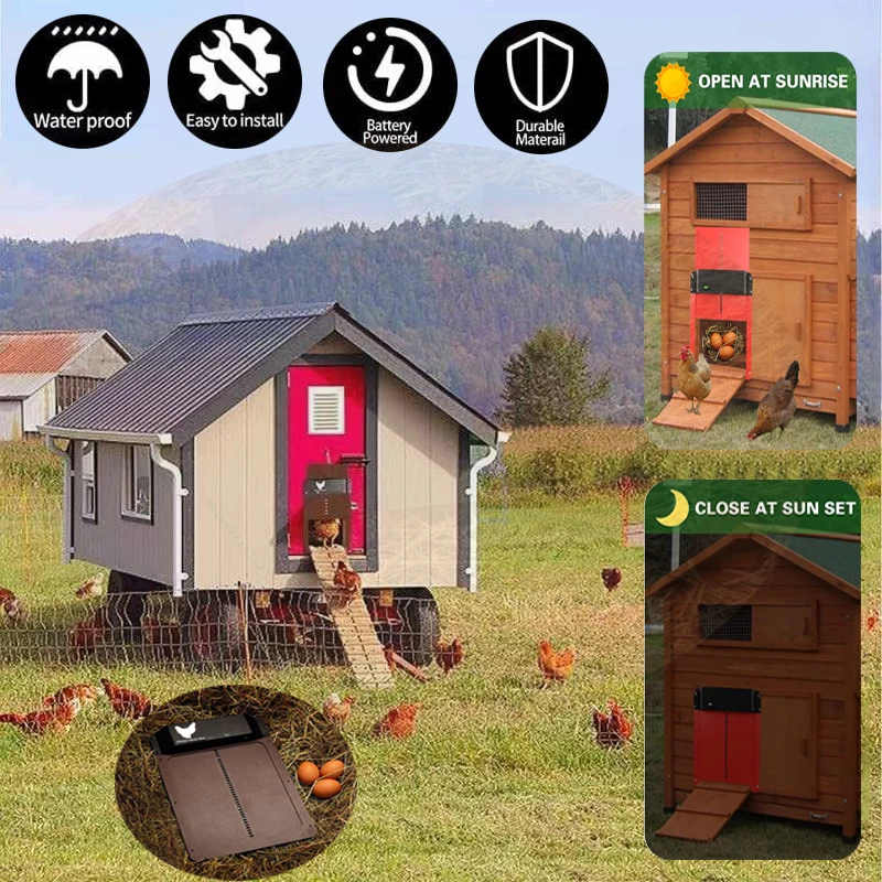 Automatic Chicken Coop Door For Opener Poultry Farm Animal Accessories