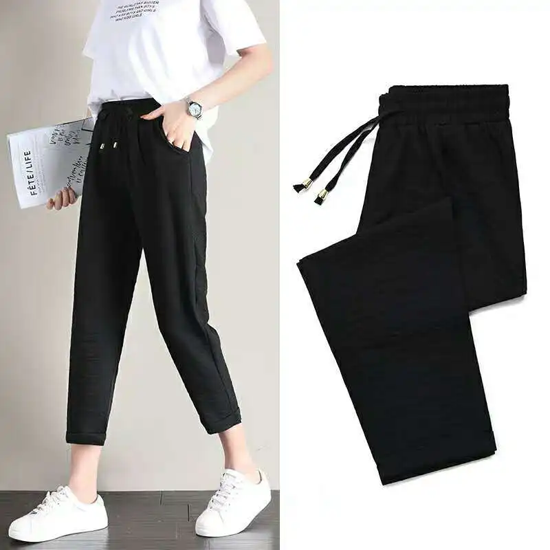

Cotton Linen Pants for Women Ankle-length Harem Pants with High Waist Solid Color Loose Summer Casual Drawstring Women's Pants