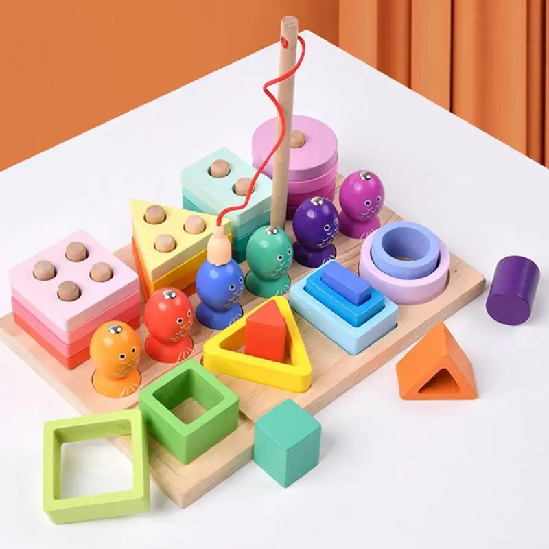 

Wooden Magnetic Fshing Game Cartoon Marine Life Cognition Fish Rod Toys for Children Early Educational Parent-child Interactive