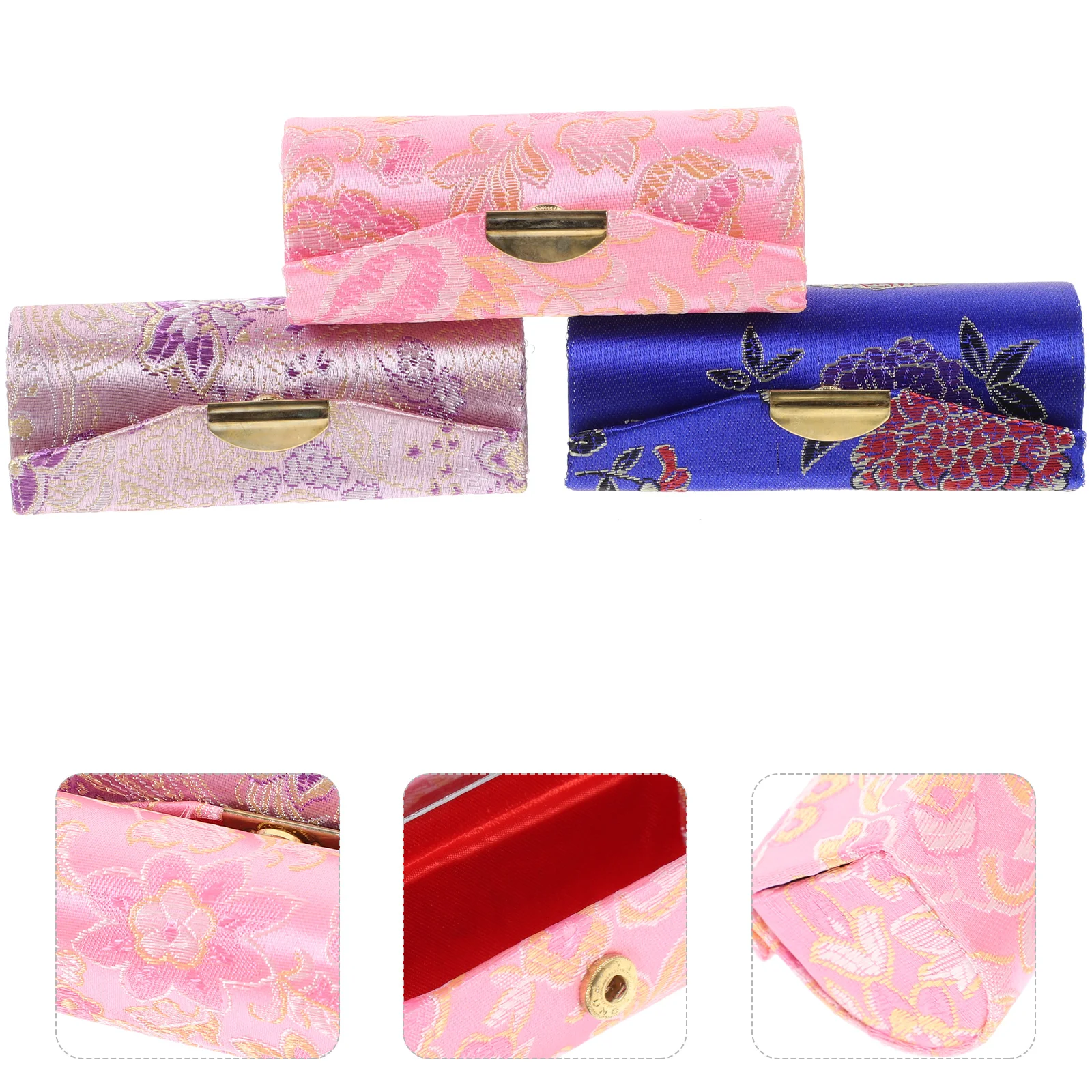 

Lipstick Case Holder Box Purse Mirror Lip Storage Makeup Organizer Flower Chinese Ladies Gloss Satin Floral Gift Balm Vintage