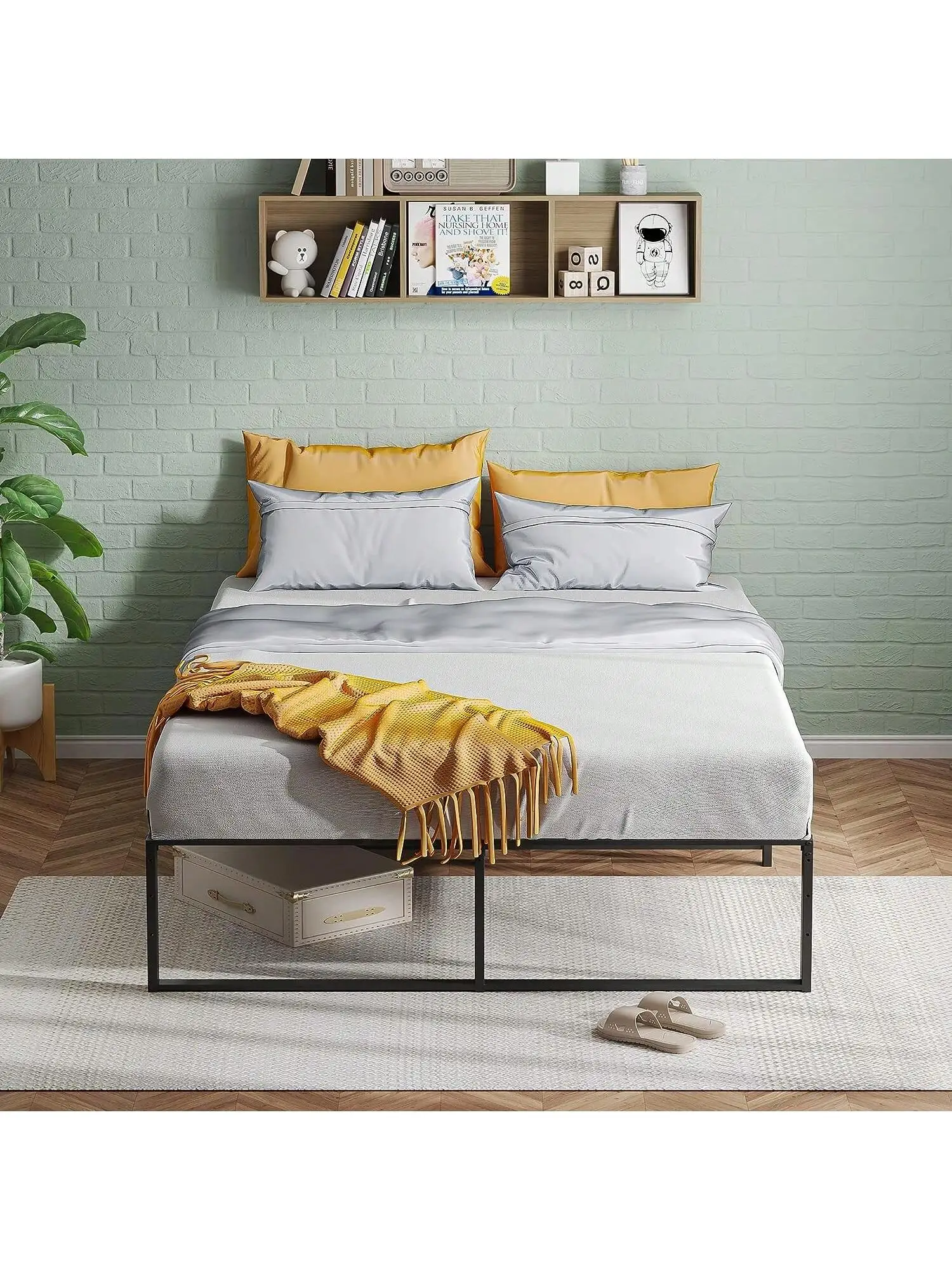 

Металлическая рама кровати с стальной опорой 3 в 1, не требуется пружина коробки, легко монтировать черную прочную раму кровати