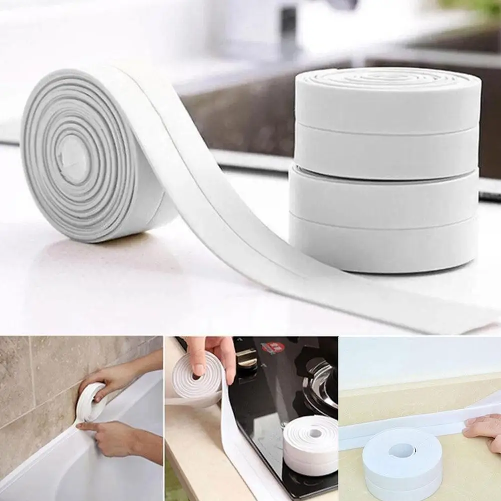 

Bathroom Shower Sink Bath Sealing Tape Strip White PVC Self Adhesive Waterproof Wall Sticker for Bathroom Kitchen Caulk Str Y7N4