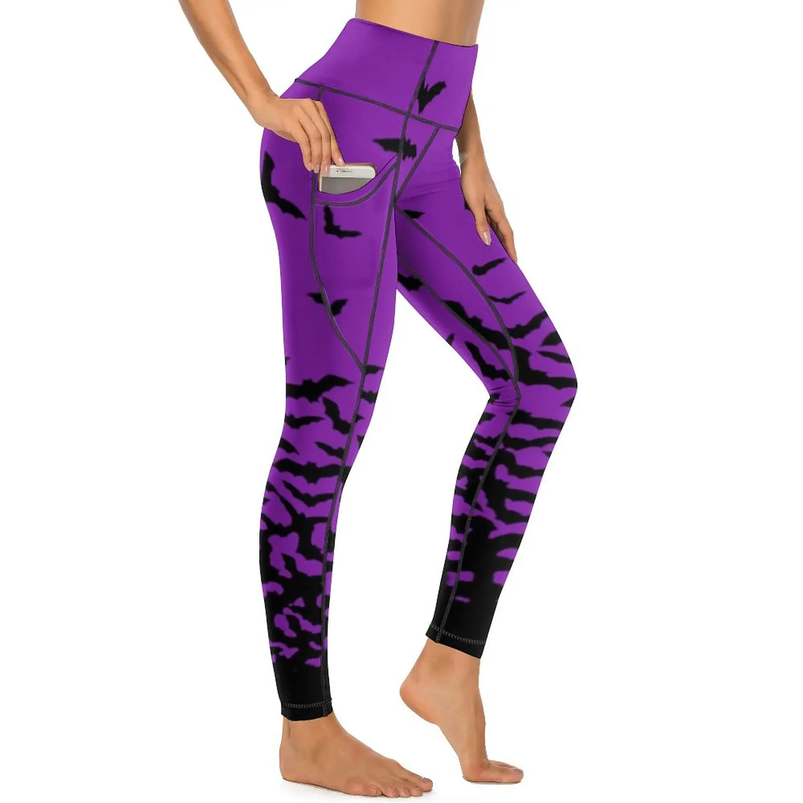 

Gothic Spooky Yoga Pants Sexy Purple Bats Print Graphic Leggings High Waist Running Leggins Women Aesthetic Stretch Sport Tights