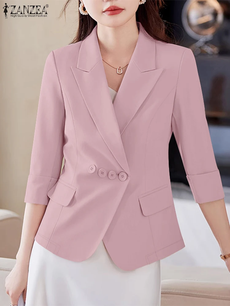 ZANZEA женский повседневный пиджак с рукавами 3/4 корейский стиль офисный лацканами
