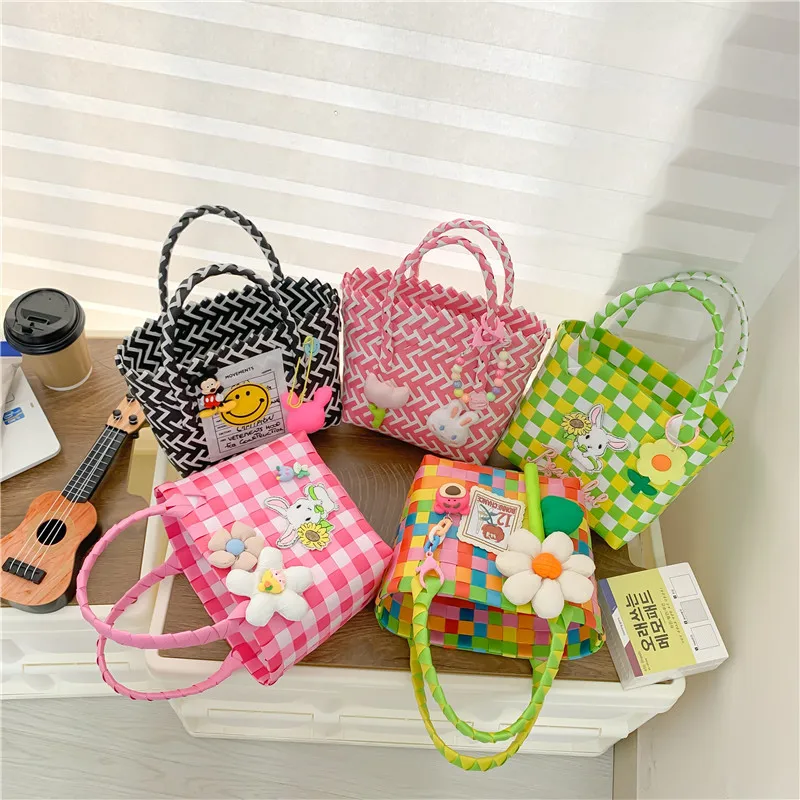 

Anime My Melody Weave Handbag Sanrio Kawaii Cartoon Anime Tote Storage Japanese Bags High-Capacity Shopping Women Birthday Gifts