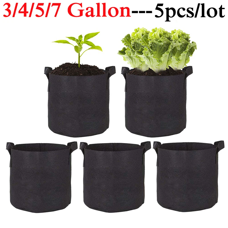 

5Pcs 3/4/5/7 Gallon Grow Bags Felt Grow Bag Gardening Fabric Grow Pot Vegetable Growing Planter Garden Flower Planting Pots