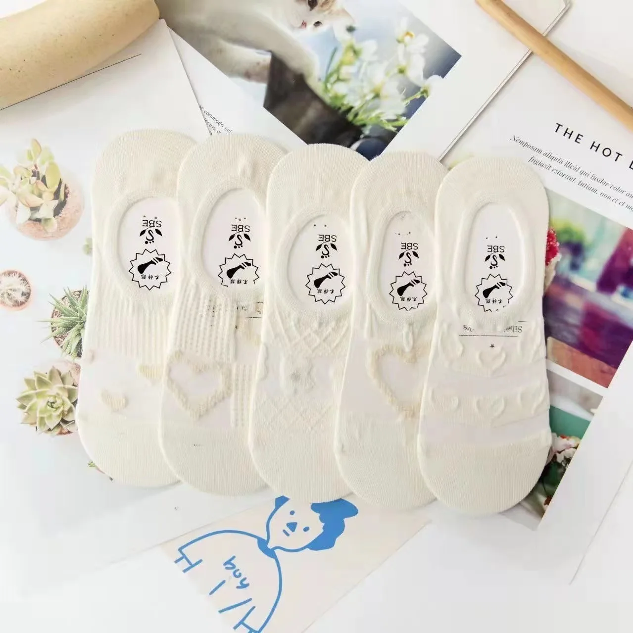 5pair /Lot Women Invisible Socks Mujer Non-slip Socks Chaussette Ankle Low Female Cotton Boat No Show Socks Breathable Net Socks