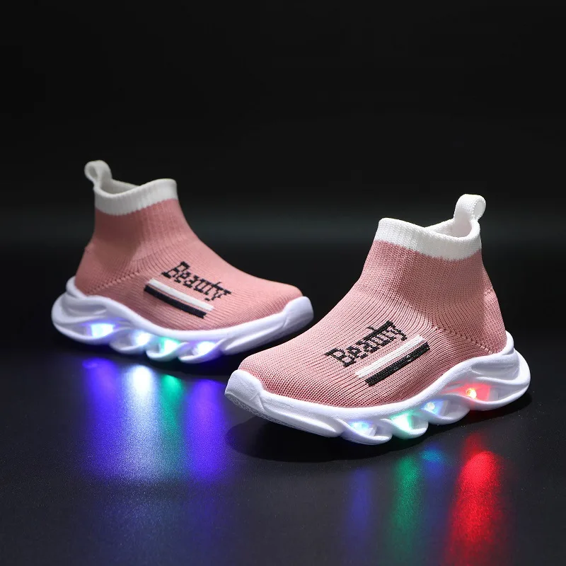 

Size 21-30 Baby Luminous Sock Shoes Kids Glowing LED Shoes With Lights Children Knitting Light Sneakers For Boys Girls 1-6 y