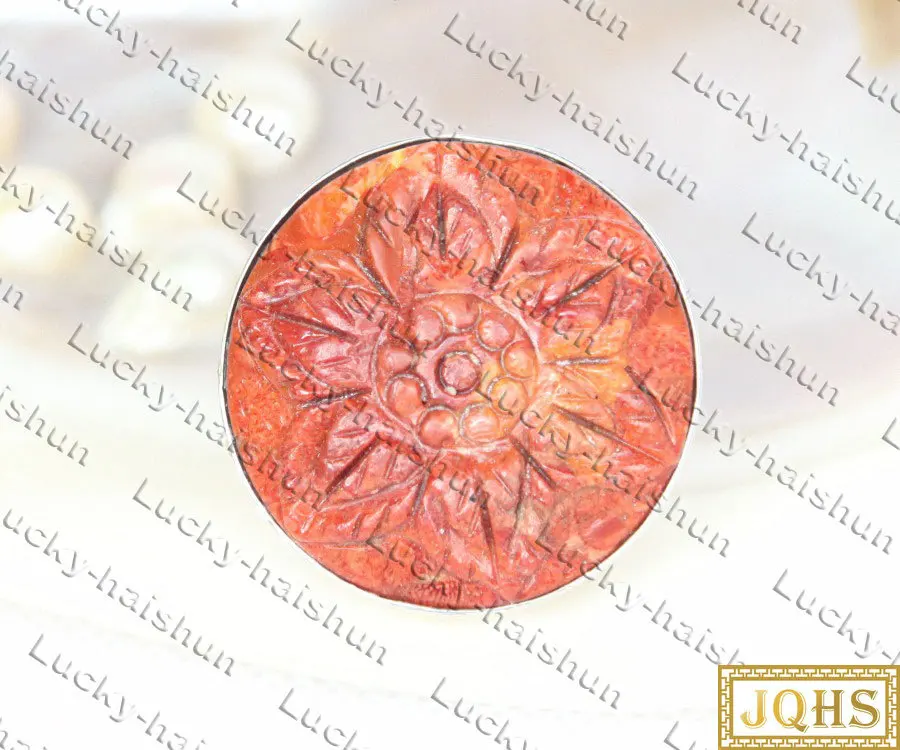 

35 мм кольца из натурального кораллового камня с красной губкой и круглым цветком, серебро 925 с, C462