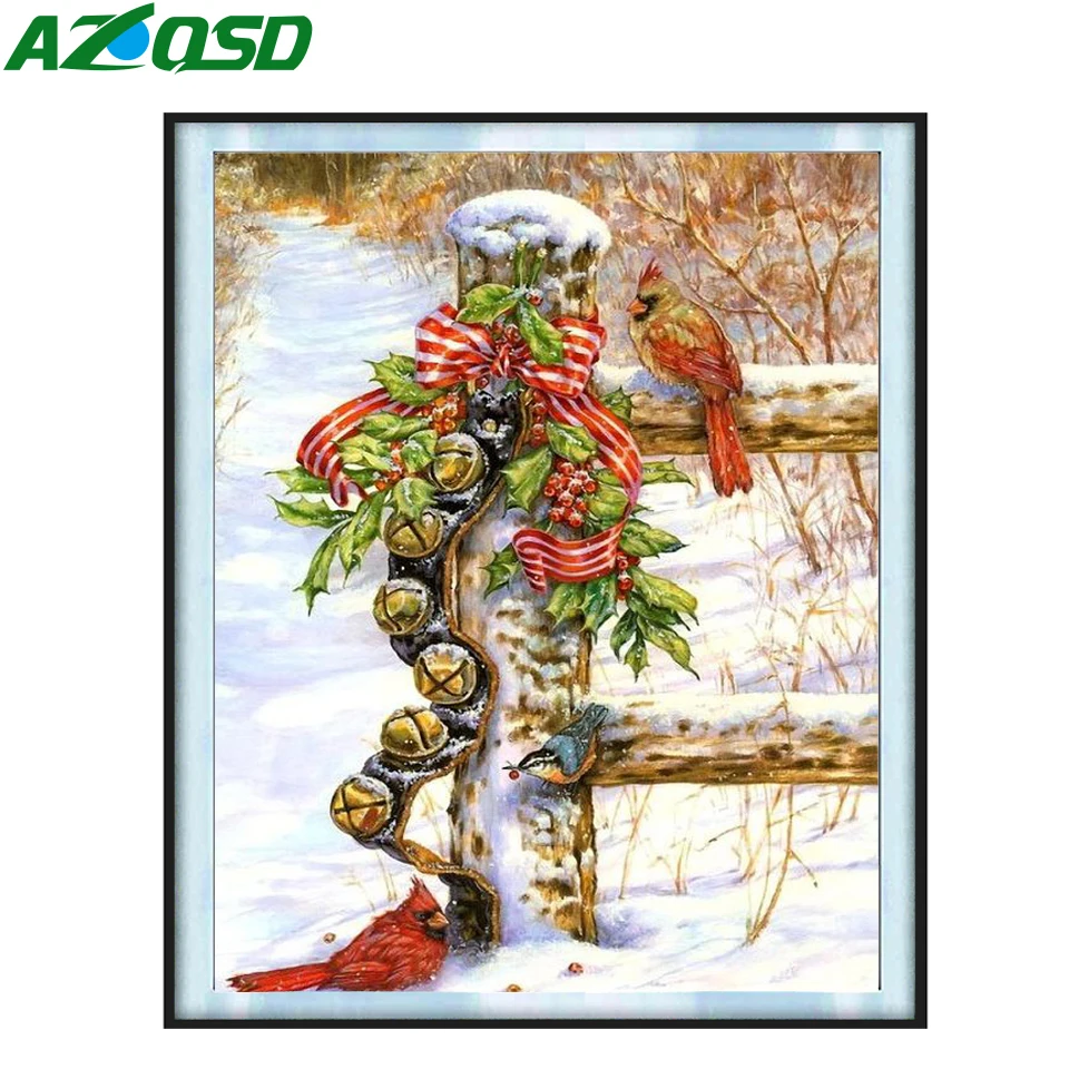 

AZQSD вышивка наборы Зимний пейзаж ручной работы Домашний Декор 40x50 см Diy декорации крестиком наборы Рождественский подарок рукоделие