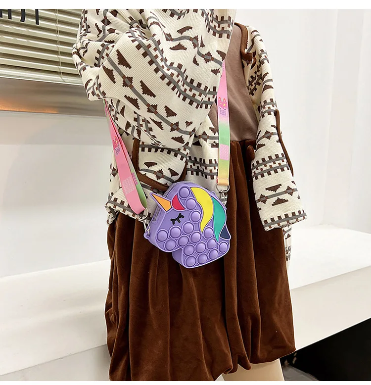 Cute Cartoon Horse Children Silica Gel Shoulder Bag Lovely Baby Girls Mini Messenger Bag Rainbow Boys Kids Coin Purse Handbags