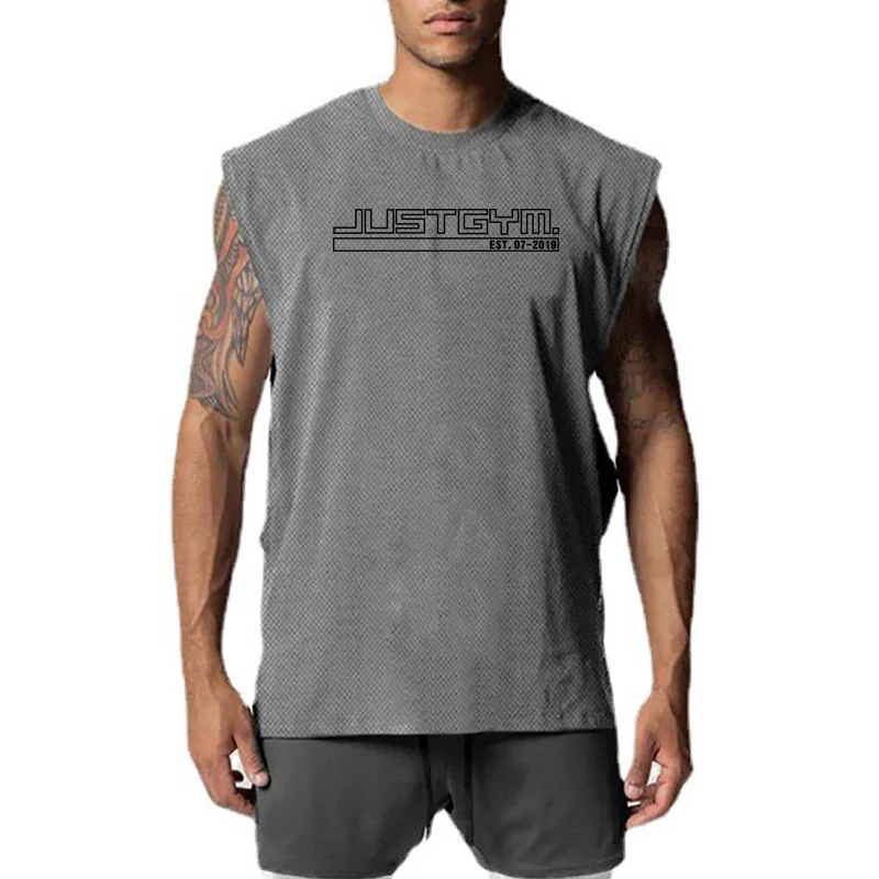 

Mens Gym Brand Mesh Fitness Breathable Singlets Summer Fashion Sportswear Clothing Bodybuilding Tank Top Training Quick Dry Vest
