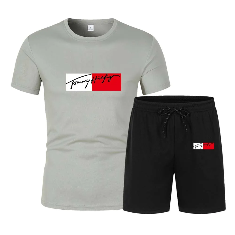 Summer Popular Men's T-shirt+Shorts Suit Men's Sports Suit Brand Printing Casual Fashion Short-sleeved T-shirt Set Men Clothing