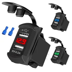 dual usb car charger socket with cable 12v 24v fast charging phone charge power adapter for motorcycle boat marine truck atv free global shipping