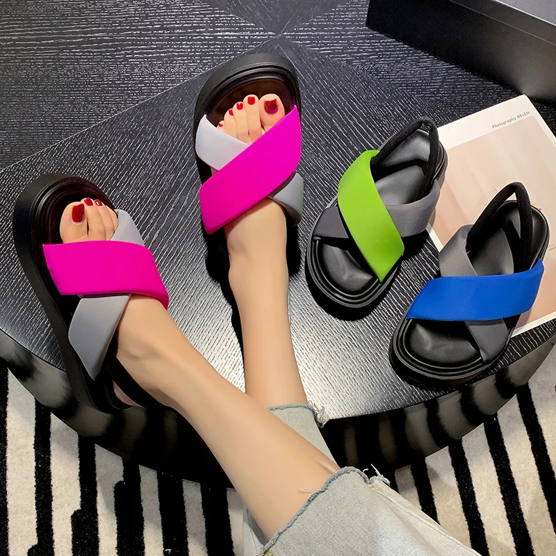 

2022 Sandals Clogs With Heel Female Shoe Med New Thick Girls Gladiator Fashion Multicolored Summer Medium Comfort Buckle Strap P