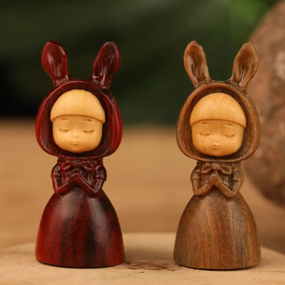 

Miniature Ornament Eye-catching Unique Shape Wood All-Purpose Adorable Cartoon Wishing Rabbit Desktop Ornament for Home