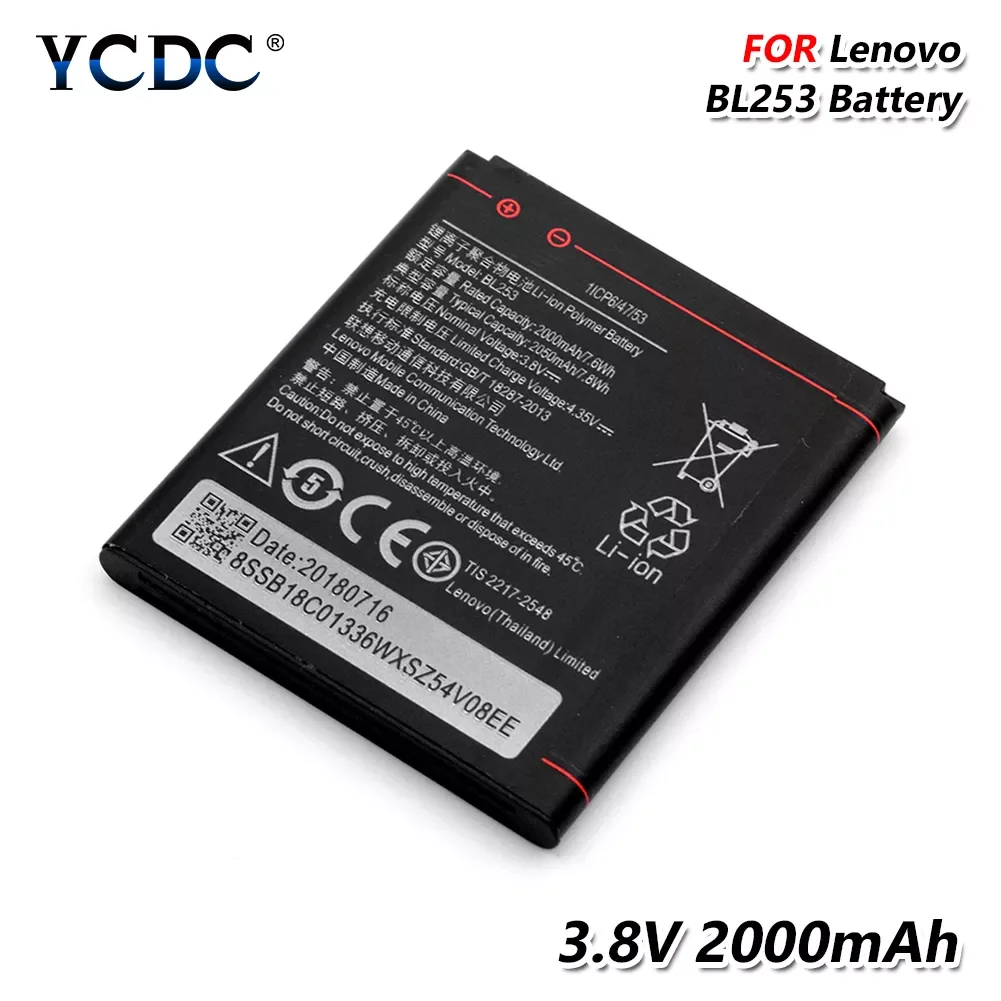 

2022NEW Quality 2000mAh BL 253 BL253 Battery For Lenovo A1000 A2010 A2860 A2580 A3800D A3600D Rechargeable Phone Battery