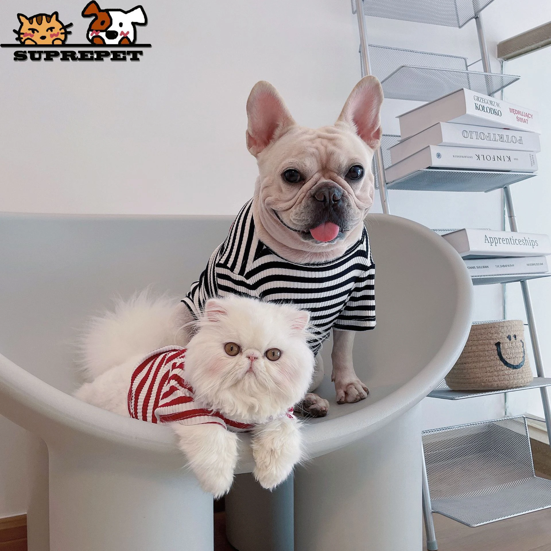 Фото Suprepet полосатая хлопковая одежда, прочная одежда для собак, удобная для щенков, милые собаки, модные аксессуары для домашних животных, Всесез... №1