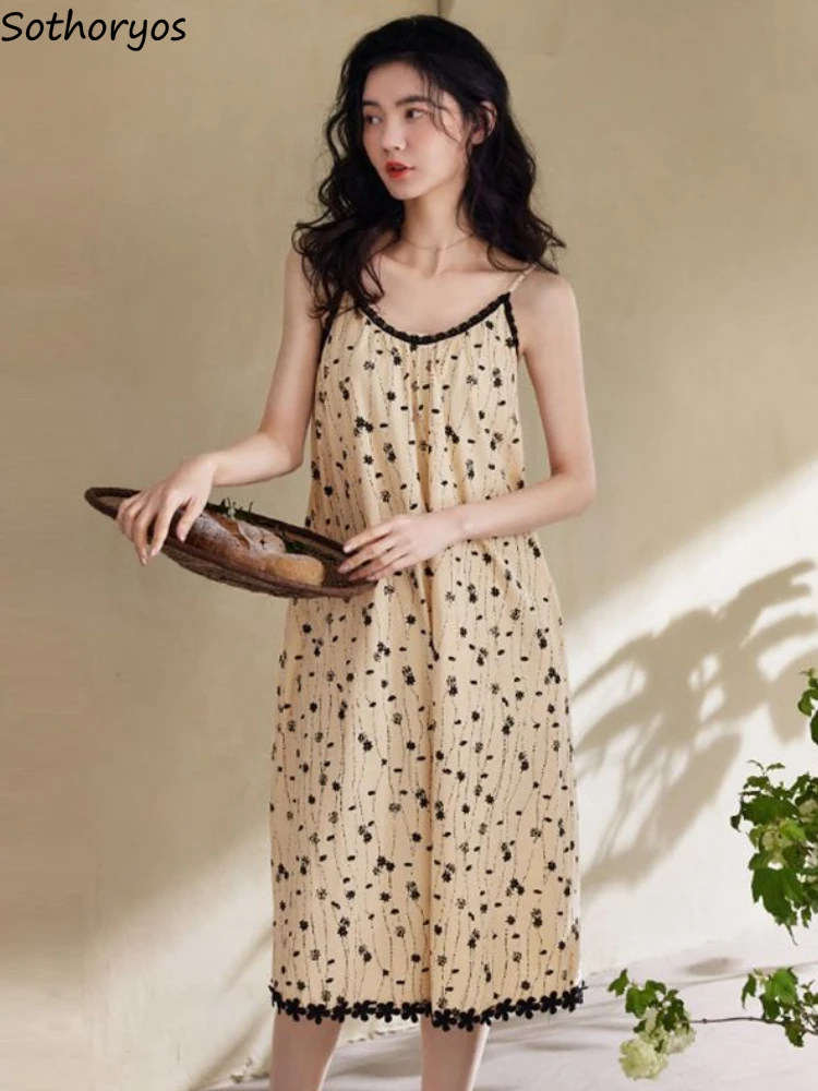 

Ночные рубашки женские элегантные летние очаровательные свободные дизайнерские удобные с принтом без рукавов Kawaii для студентов в Корейском стиле Популярные праздничные