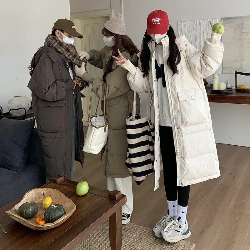 Женская Стеганая куртка с капюшоном длинная свободная теплая парка большими