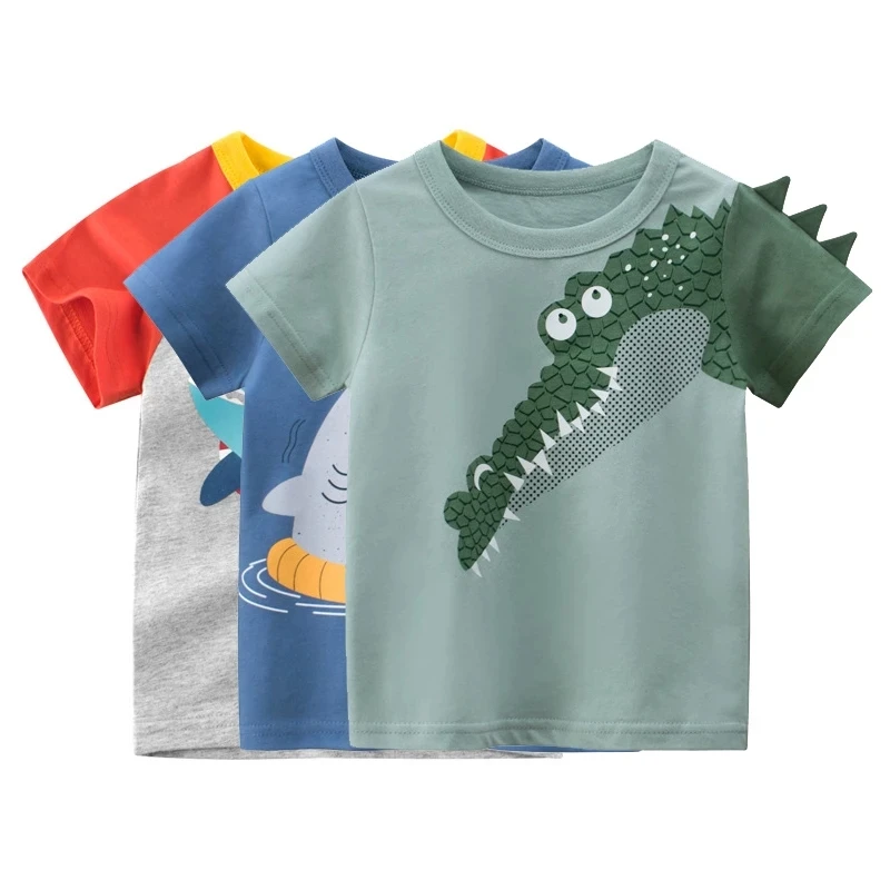 

Летняя детская футболка для мальчиков и девочек, футболка с 3d-рисунком животных, динозавров, акул, 2022
