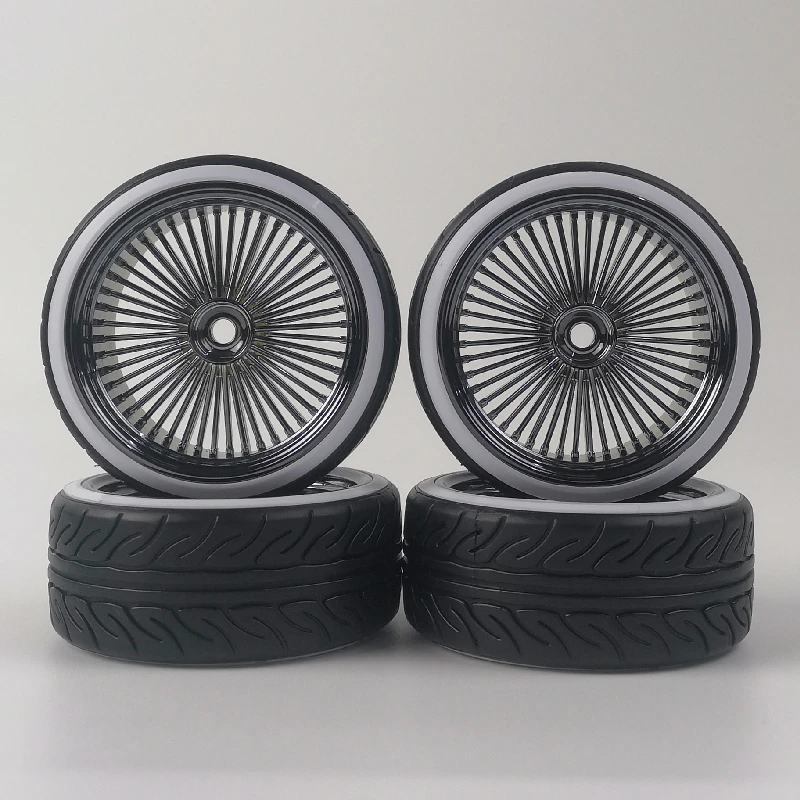 

4pcs 3/6mm Offset 1/10 Scale Plastic Wheels Rim with Hard Plastic Tires with Insert RC Car Drift On Road Touring Model Hobby