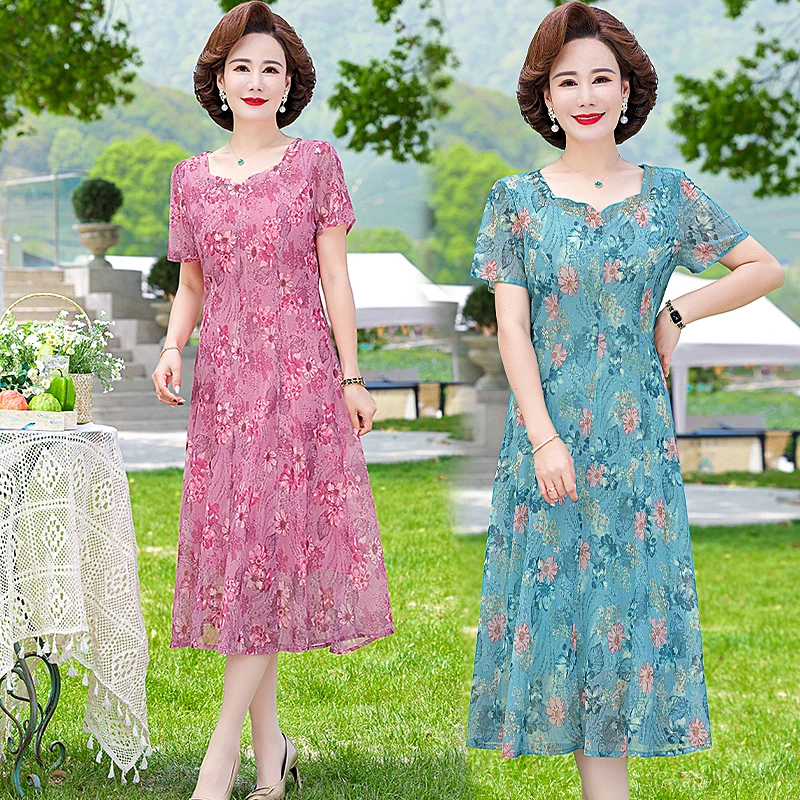 

Женское шифоновое платье-миди с коротким рукавом и принтом