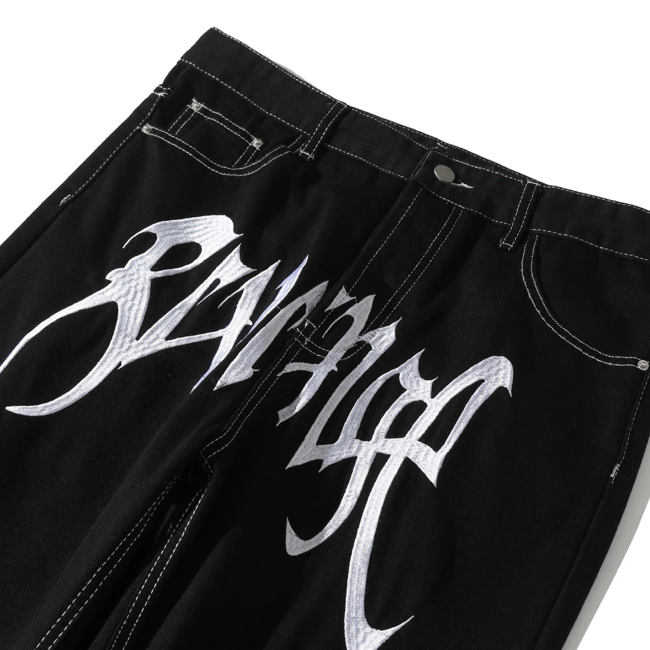 2023 Men Hip Hop Denim Pants Streetwear Letter Embroidery Denim Pants Harajuku Joggers Jeans Trousers Baggy Pants