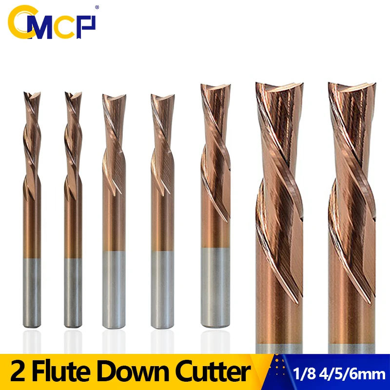 

CMCP 2 Flute Milling Cutter DOWN Cut Router Bit 1/8 4/5/6mm Shank Carbide End Mill For Woodworking Milling Tool CNC Cutter