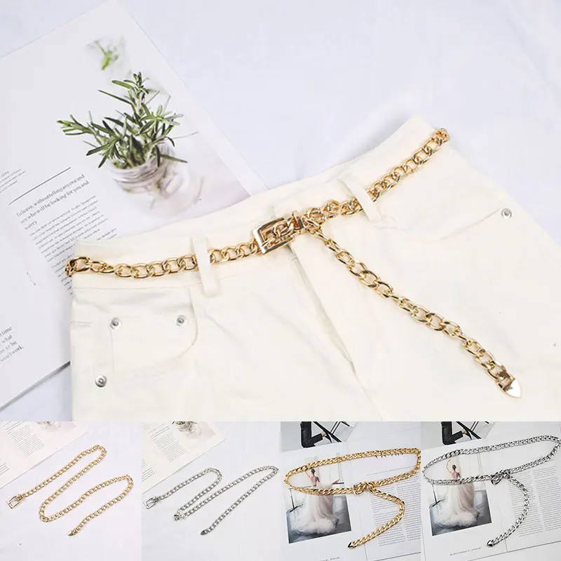 

Metal Chain Belt For Women Long Pendant Pin Buckle Simple Thick Gold Silver Color Belt For Jeans Trousers Punk Fashion Waistband