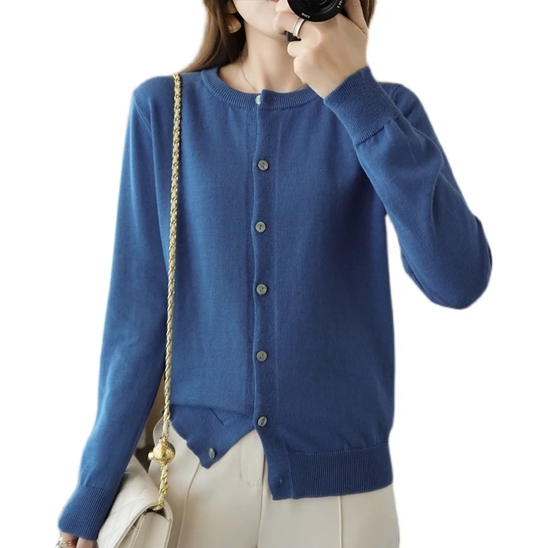 Женские кардиганы осень-зима однотонный свитер с круглым вырезом и длинными