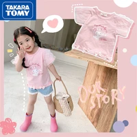takara tomy summer hello kitty short sleeve girls pink bow mesh sleeves short sleeve top loose sweet half sleeve bottoming shirt