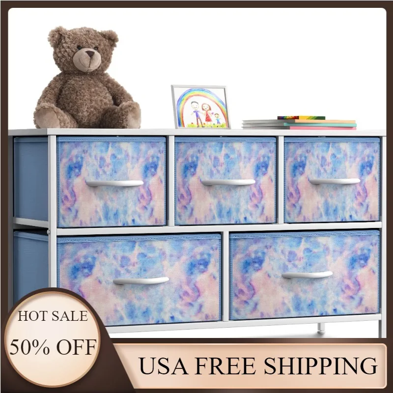 

Sorbus Dresser with 5 Drawers - Furniture Storage Chest - Steel Frame, Wood Top, Fabric Bins